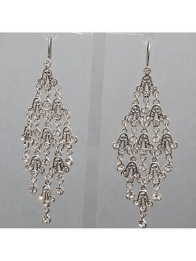 Vintage Trifari Silver Crystal Chandelier Earrings 3''